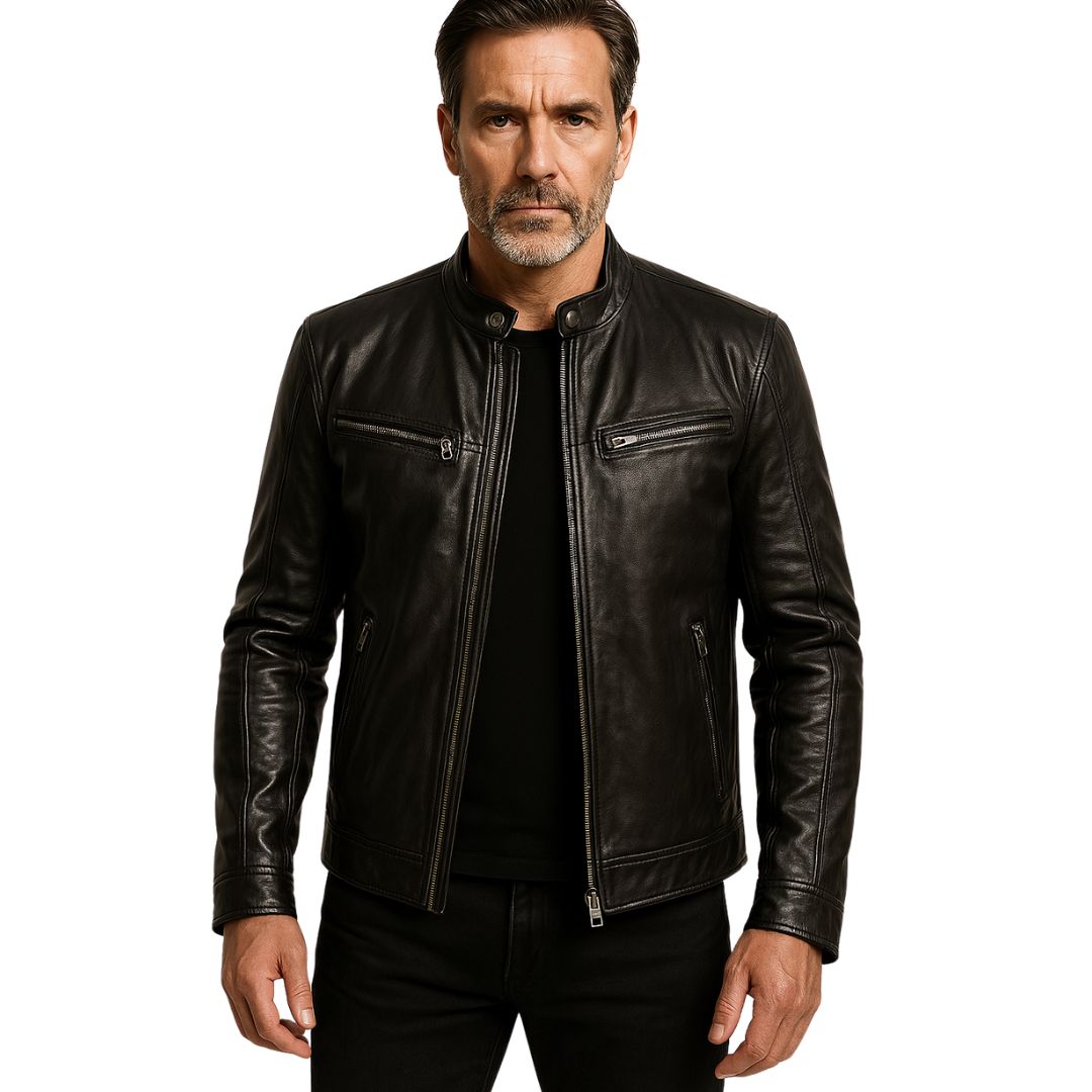 Heren vintage motorleren jas | kort oversized