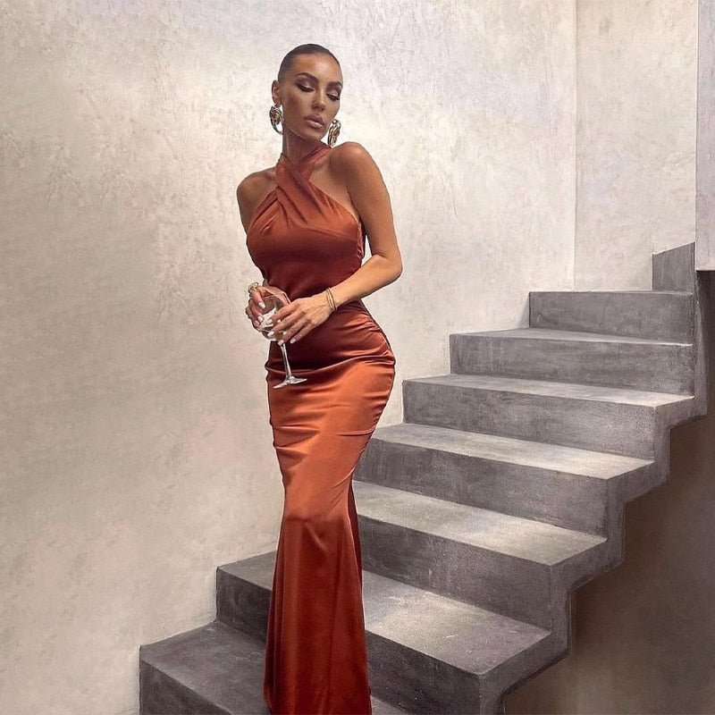 Dames Elegante avondjurk met halternek | Maxi
