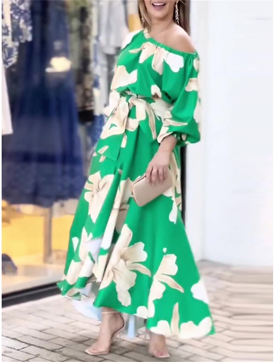 Dames Luchtige Blote-Schouders Zomerjurk | Maxi