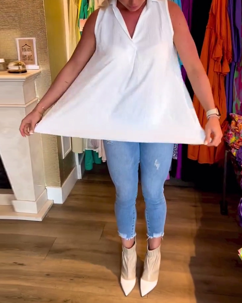 Dames elegante zomerblouse | lange mouwloze top