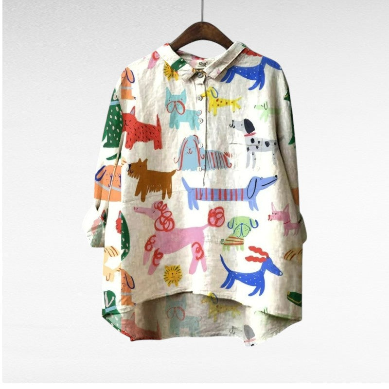Dames casual lange blouse | cartoonprint tuniek top