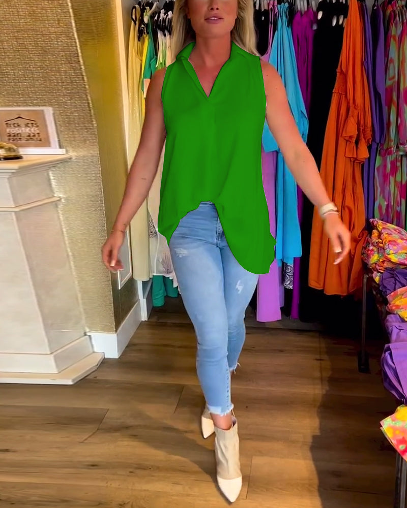 Dames elegante zomerblouse | lange mouwloze top