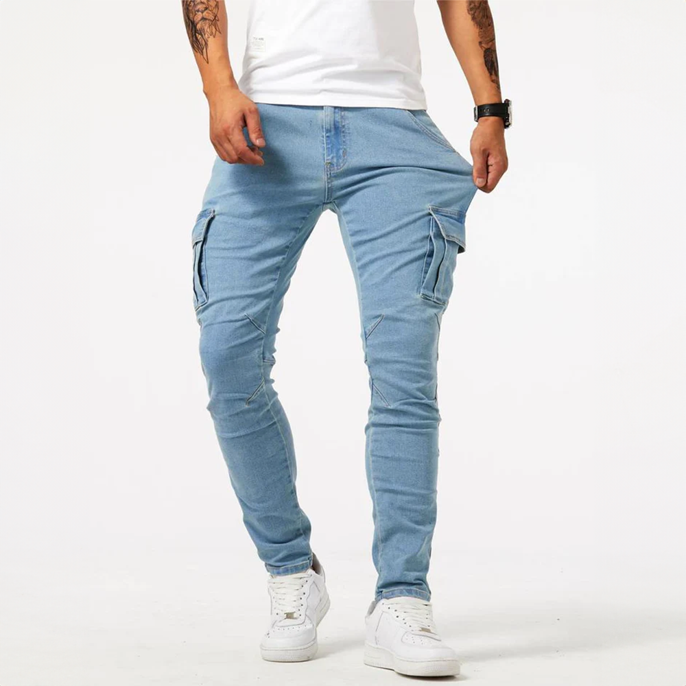 Heren cargo jeans broek | jogging stijl slim-fit