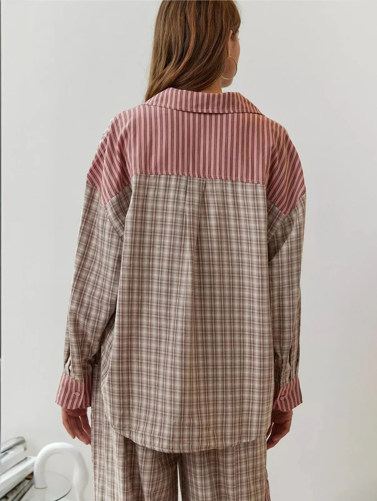 Dames Geruite Lounge Pyjama Set | Lange Mouwen Knoopsluiting