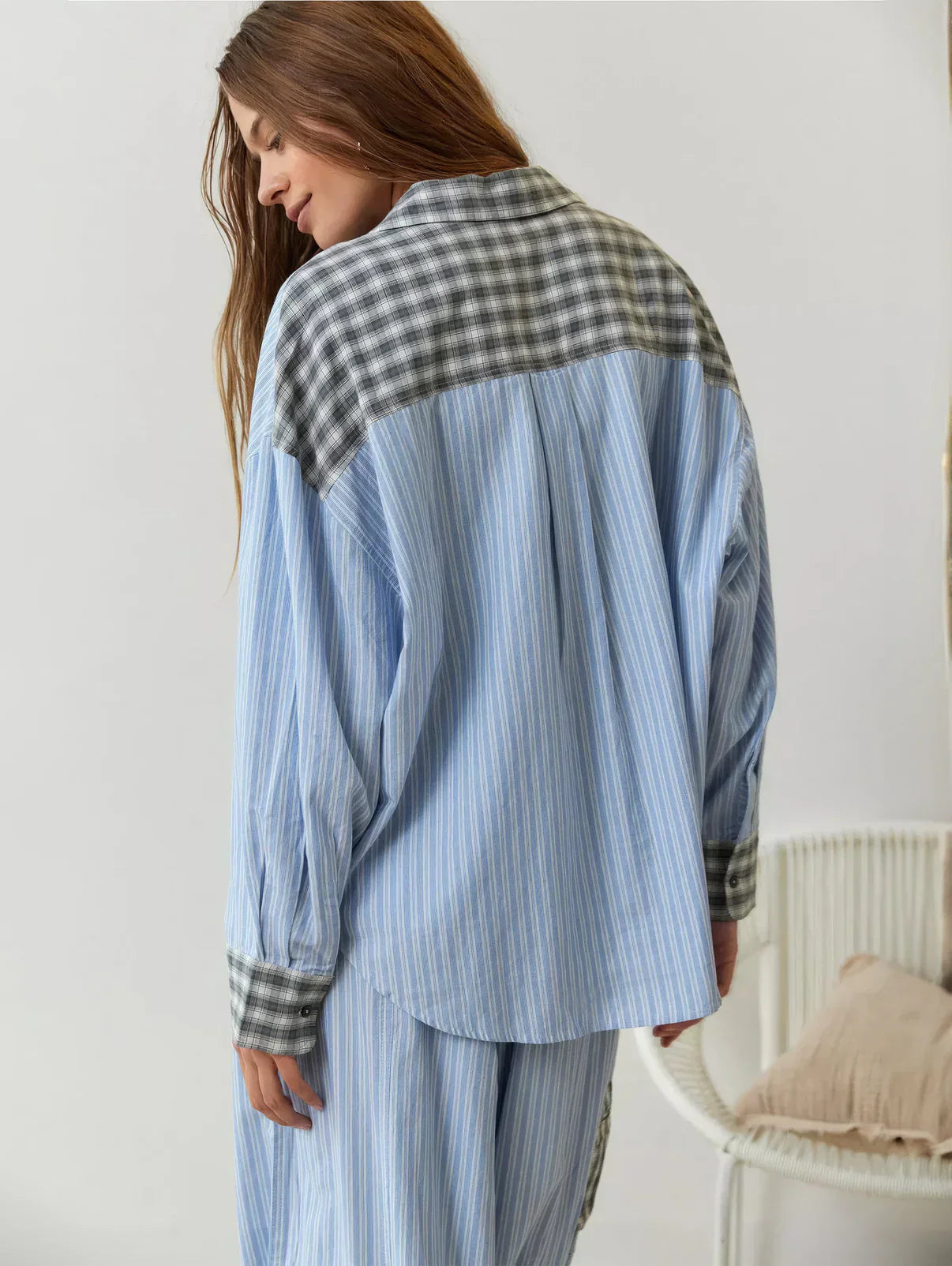Dames Geruite Lounge Pyjama Set | Lange Mouwen Knoopsluiting